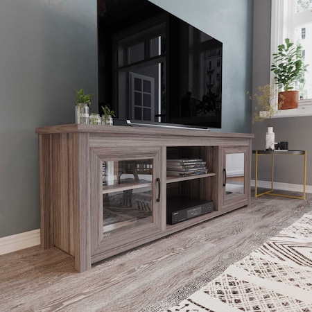 Flash Furniture Dark Brown TV Stand with 4 Pane Glass Doors 65" GC-MBLK65-GY-GG